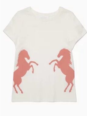 Chloe White Tee with Coral Horse Motifs